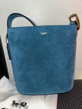 Coach Bleeker Bucket 21 Suede "Sea Blue" Bucket Bag, NWT